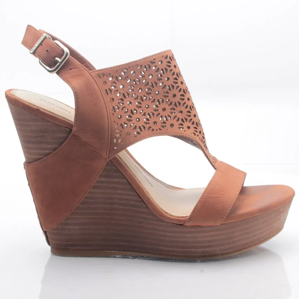 Gianni Bini Platform Wedge Leather Sandal Women10M Brown - Picture 1 of 16